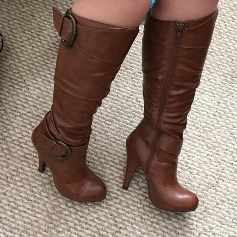 Knee High Heel Full Side Zipper Boots